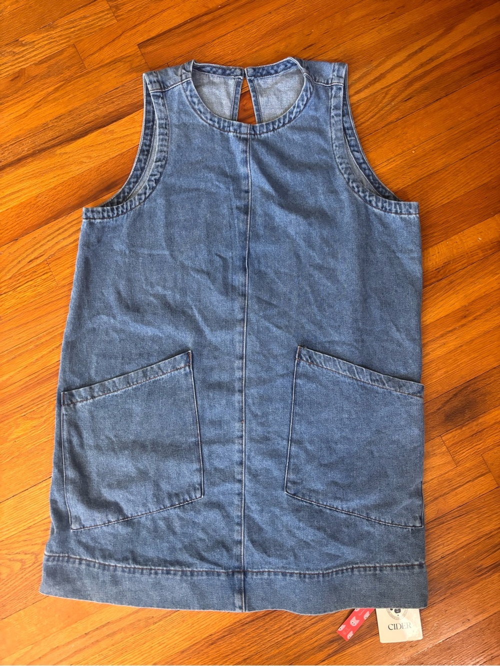 CIDER Adult Large Denim Pinafore Dress - Blue NWT